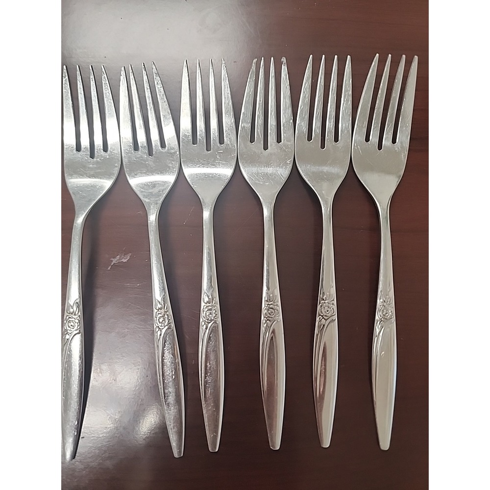 Highland Rose Salad Fork Lot of 6 1881 Rogers / Oneida Ltd Stainless Flatware